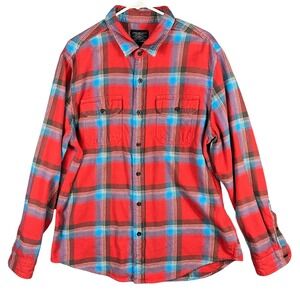American Eagle Flannel Shirt Mens XL Red Blue Plaid Long Sleeve Cotton Button Up
